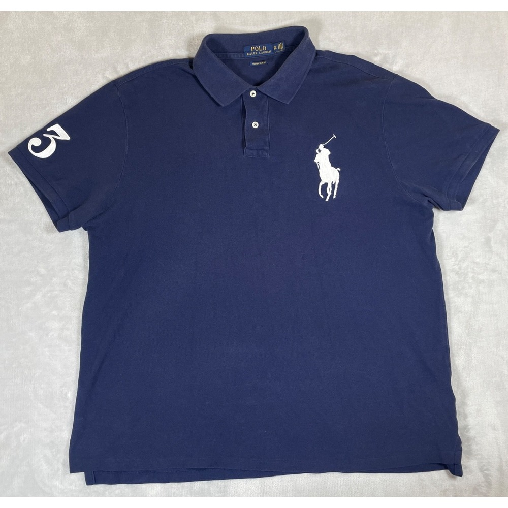 Polo Ralph Lauren Big Pony Polo Shirt Men XL Navy Custom Slim Fit Number 3